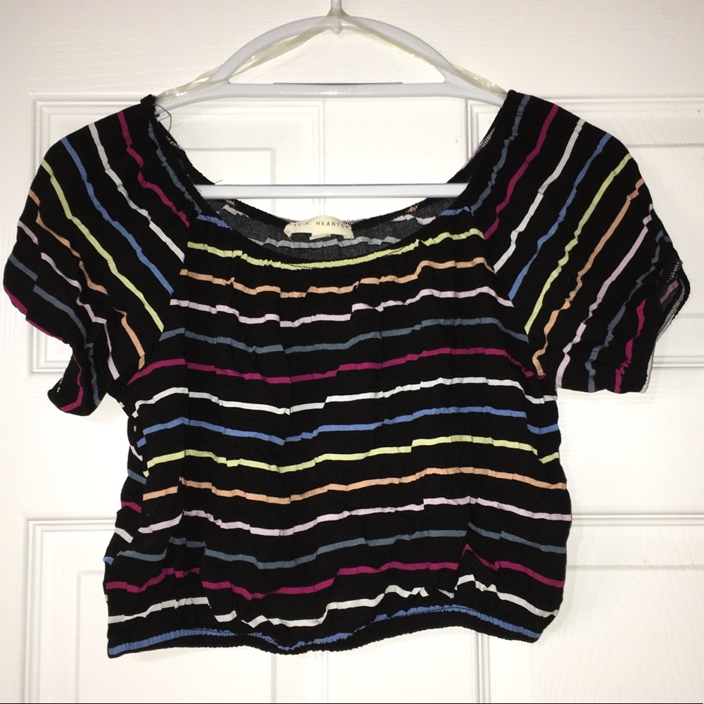 LA HEARTS medium off the shoulder striped crop top